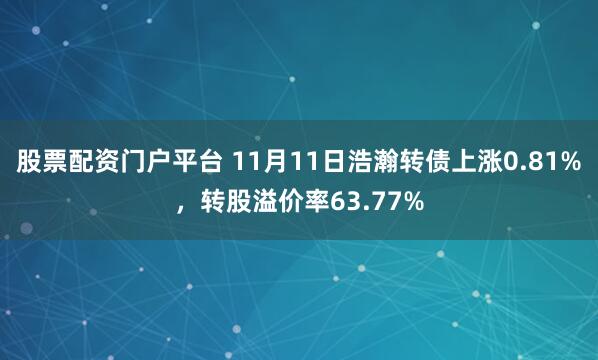 股票配资门户平台 11月11日浩瀚转债上涨0.81%，转股溢价率63.77%
